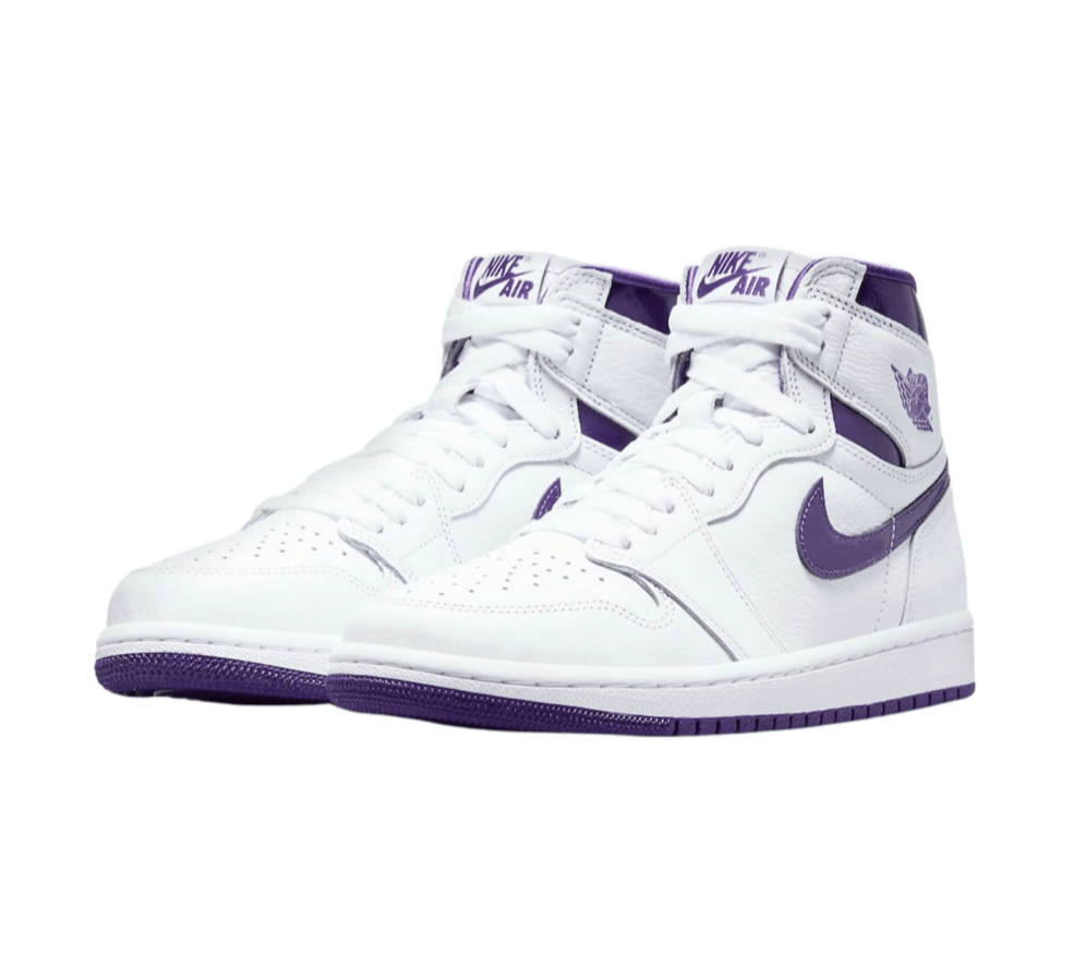 jordan 1 court purple , air jordan 1 , jordan ones , Air Jordan 1 Retro High OG , White & Court Purple , premium leather , Nike Swoosh , Air Jordan wings logo , high-top design cushioned midsole rubber outsole , sneakerhead , Michael Jordan legacy