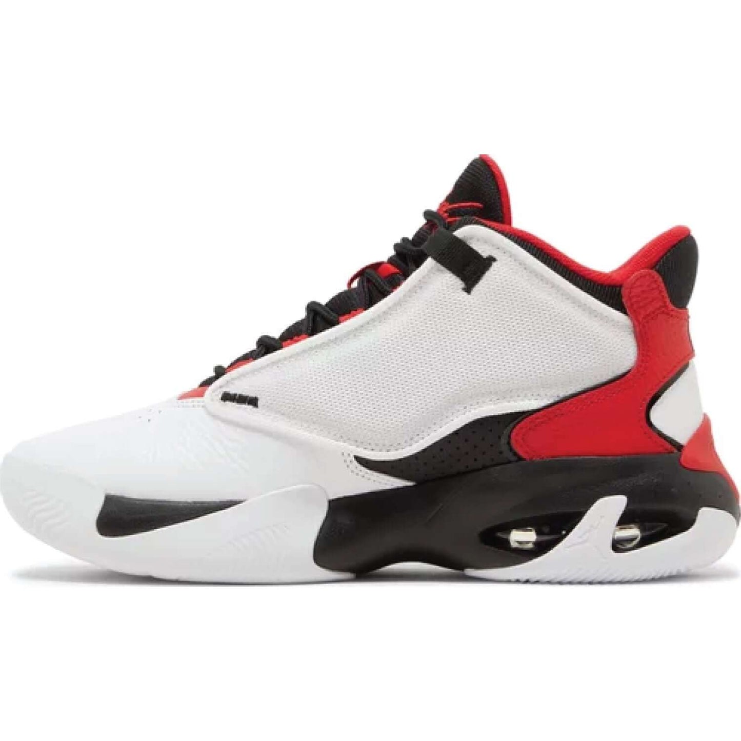 This is the left shoe of Jordan Max Aura 4 'White University Red'.