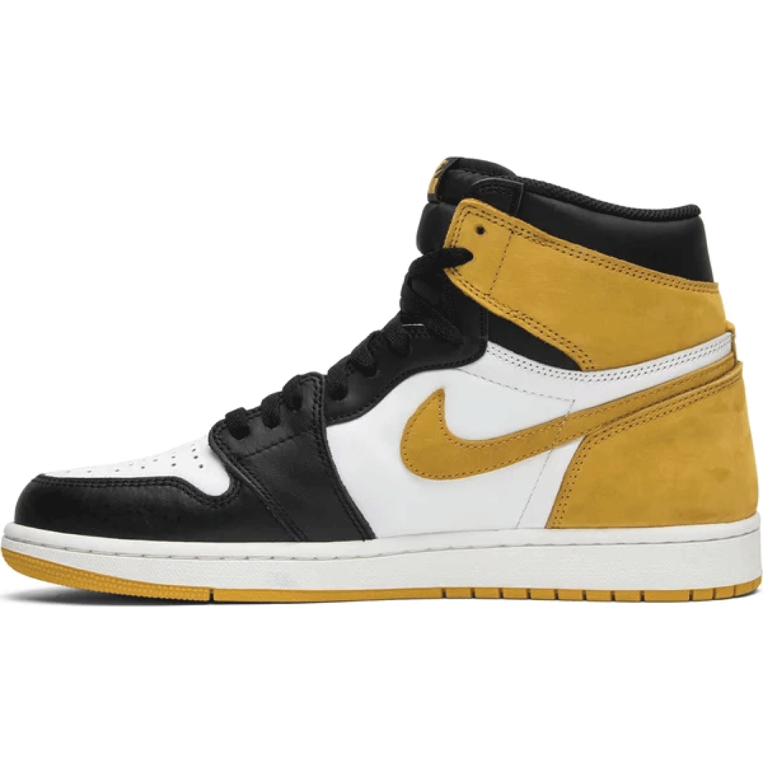 This is the left side shoe of Air Jordan 1 Retro High OG 'Best Hand in the Game - Yellow Ochre'