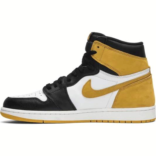 This is the left side shoe of Air Jordan 1 Retro High OG 'Best Hand in the Game - Yellow Ochre'