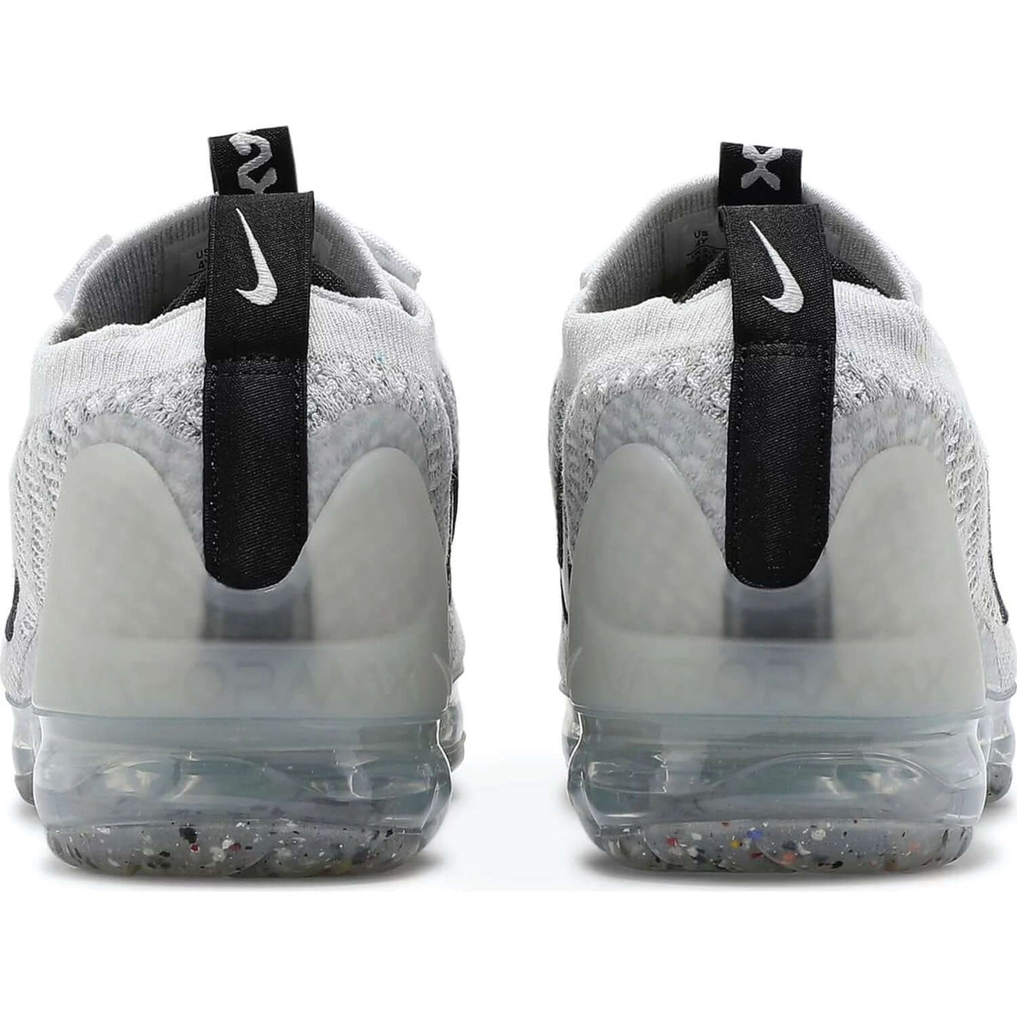 This is the back view of Air VaporMax 2021 Flyknit GS 'White Metallic Silver'