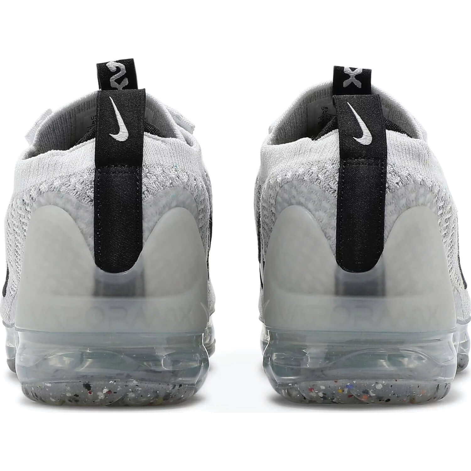 This is the back view of Air VaporMax 2021 Flyknit GS 'White Metallic Silver'
