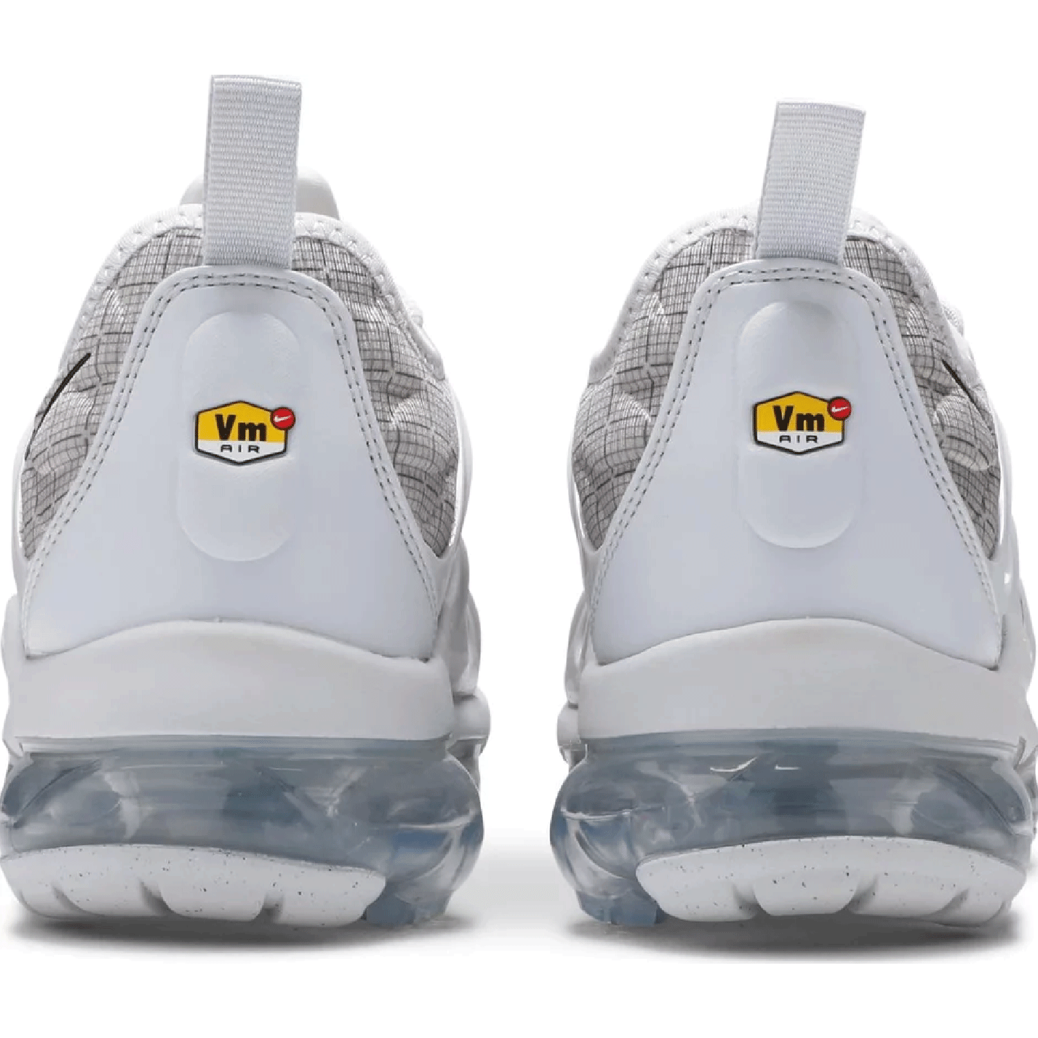 This is the the back side of the pair of the Air Vapormax Plus Pure Platinum