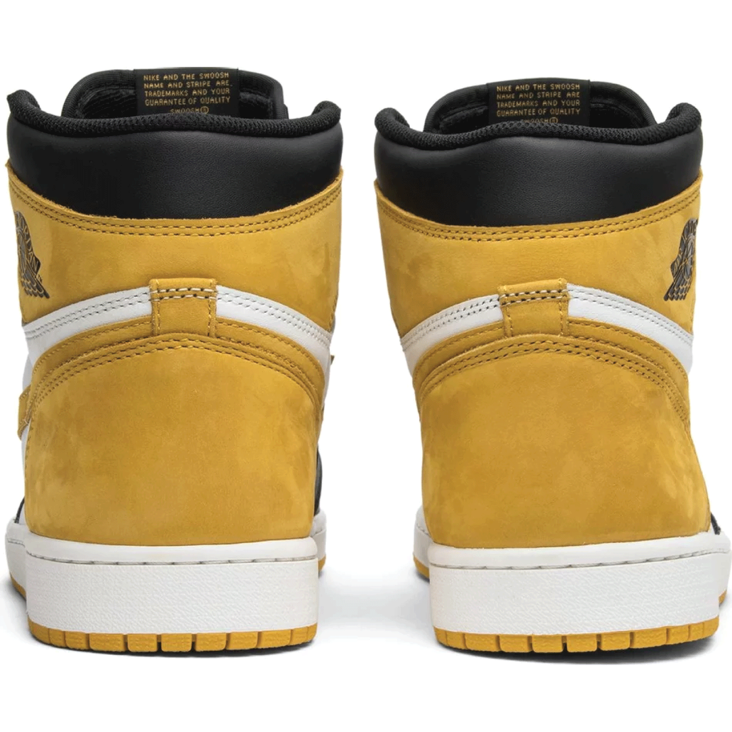 This is the back side shoe of Air Jordan 1 Retro High OG 'Best Hand in the Game - Yellow Ochre'