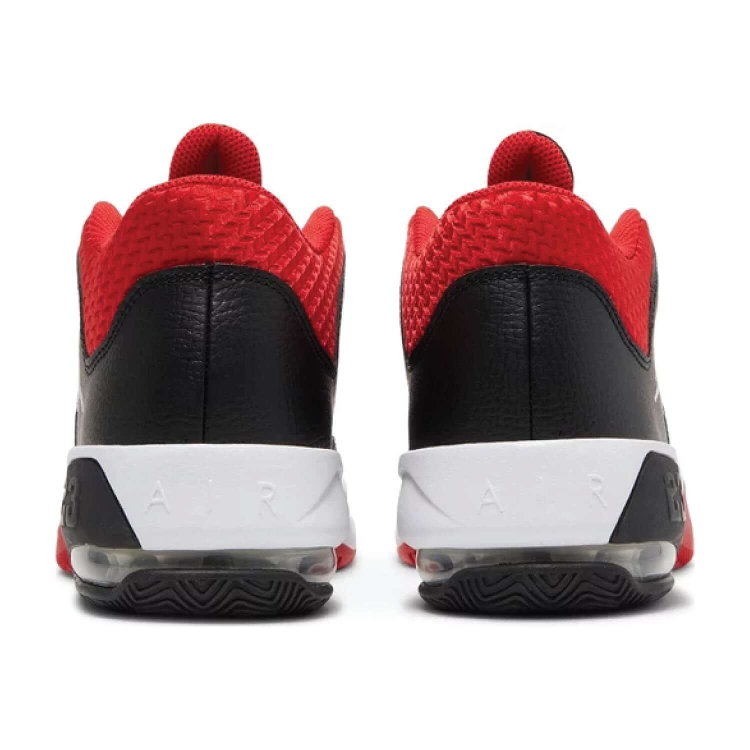 This is the back side of shoe of Jordan Max Aura 3 'Bred'.
