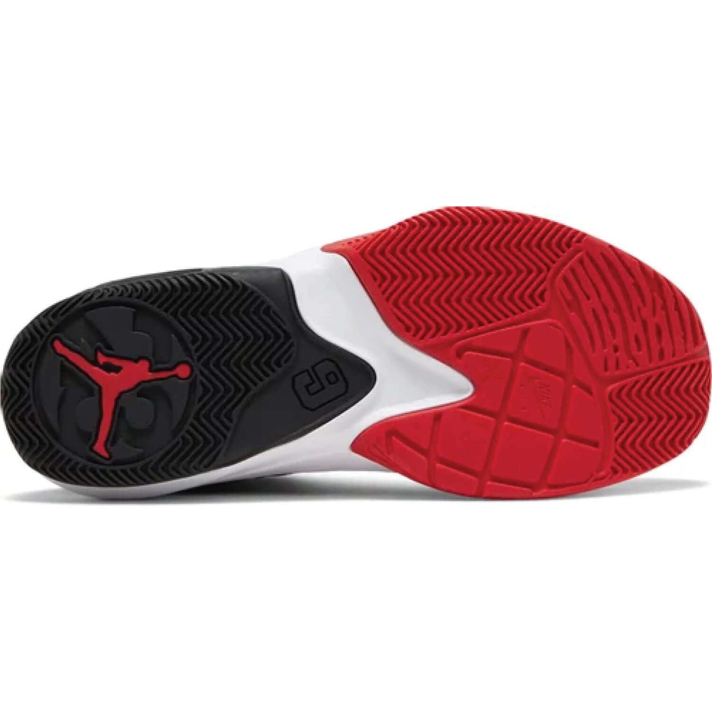 This is the lower side of shoe of Jordan Max Aura 3 'Bred'.
