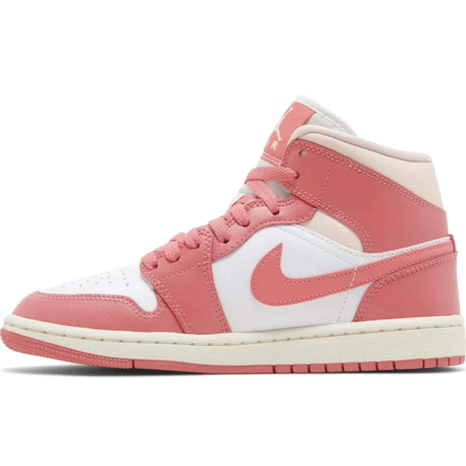 This is the left side shoe of Wmns Air Jordan 1 Mid 'Strawberries and Cream'