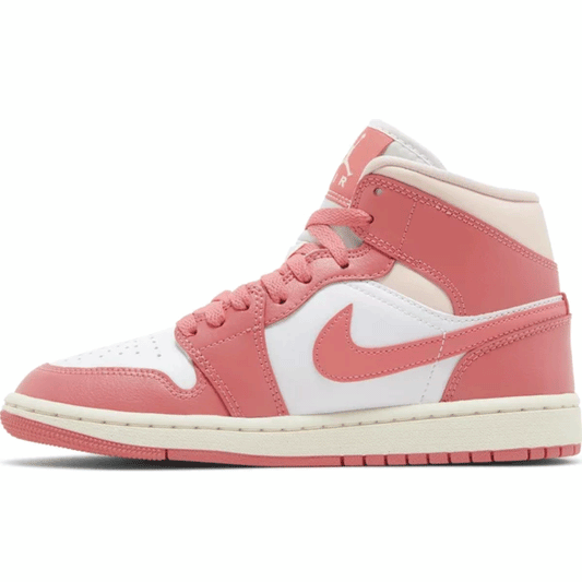 This is the left side shoe of Wmns Air Jordan 1 Mid 'Strawberries and Cream'