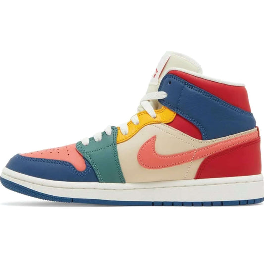This is the left side shoe of Wmns Air Jordan 1 Mid SE 'Multi-Color'