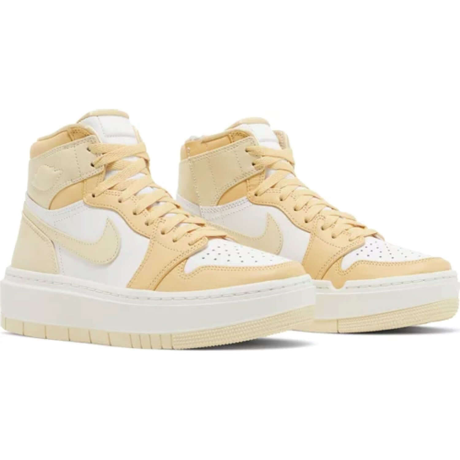 THis is the front side of Wmns Air Jordan 1 Elevate High 'Celestial Gold'. Describe the beauty of Wmns Air Jordan 1 Elevate High 'Celestial Gold'