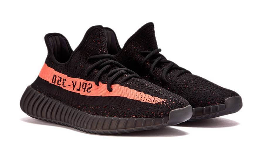 This is the front side of the Yeezy Boost 350 V2 Red